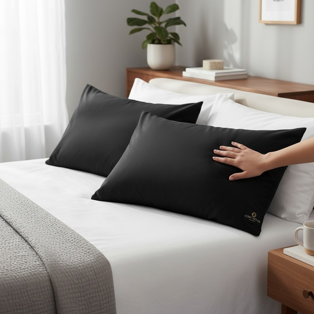 Cosy House Bamboo Pillowcase Set Standard Black 2pk Wrinkle Free New